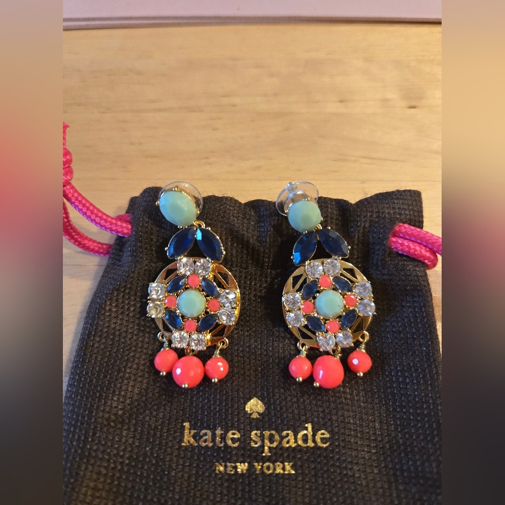 Kate Spade New York Tile 2 Inch Multicolor Dangle Earrings Coral Sage Blue